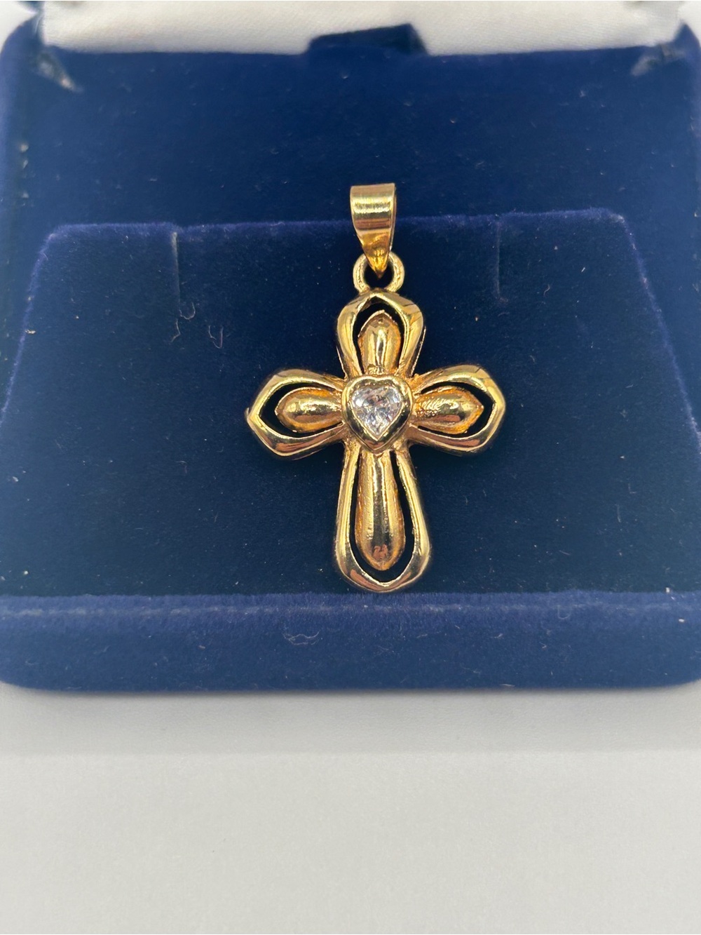 Gold 10k Cross Pendant with Heart Crystal - Women Jewelry